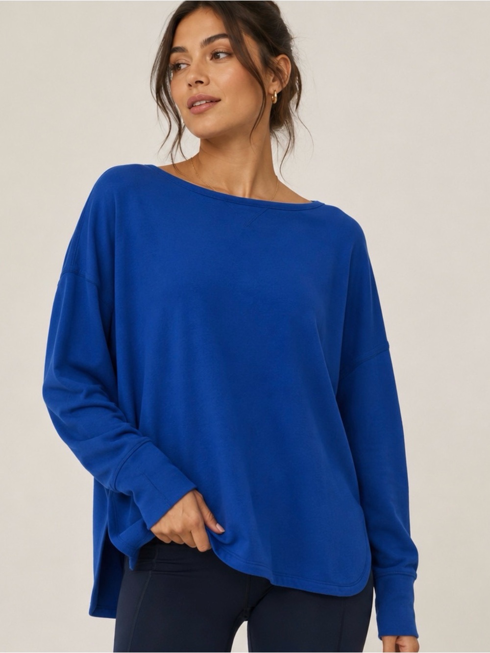 Sweaty Betty Royal Blue Relaxed Boatneck Pullover Sweatshirt Large